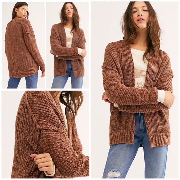 Free People Brown High Hopes Chunky Open Front Cardigan Size Medium Women Boho - Picture 1 of 11